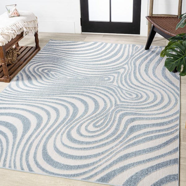 JONATHAN Y Light Blue/Ivory 4 ft. x 6 ft. Maribo Abstract Groovy Striped Area Rug