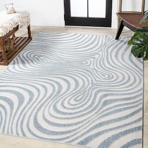 Maribo Light Blue/Ivory 5 ft. x 8 ft. Abstract Groovy Striped Area Rug