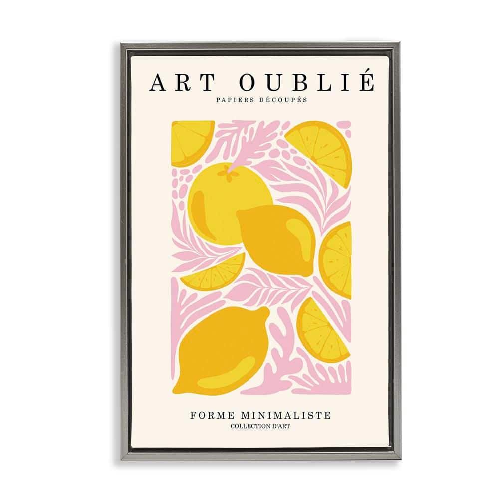 Lemons on Pink Florals by Incado Gray Floater Frame Food Graphic Art Print 25 in. x 17 in. price history on PriceWatchPro
