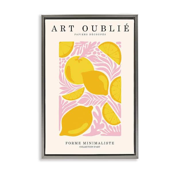 Stupell Industries Lemons on Pink Florals by Incado Gray Floater Frame Food Graphic Art Print 25 in. x 17 in.