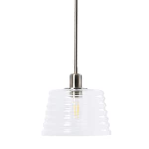 Rhodes 1-Light Brushed Nickel Minimalist Metal and Textured Glass Pendant