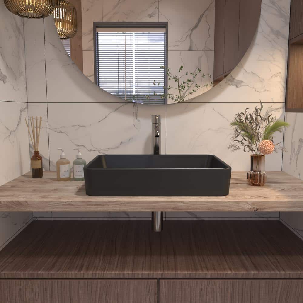 Matte Black Rectangular Ceramic Bathroom Vessel Sink