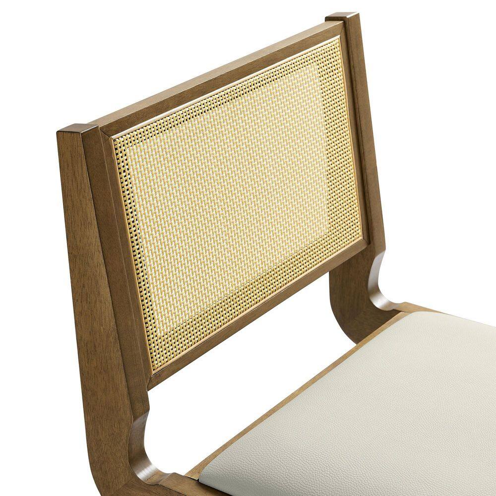 Weathered Oak Stone Side Chair with Cane Back and Faux Leather Seat