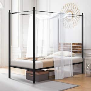 Rustic Brown Plus Black Rustproof Metal Frame Queen Size 4-Post Canopy Bed Frame Noise-Free with Foot Pads
