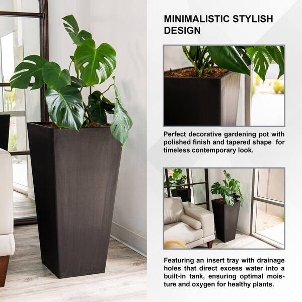 30-Inch Tall Modern Square Planter, Tapered Floor Planter for Indoor & Outdoor Planter, Patio Decor, Black