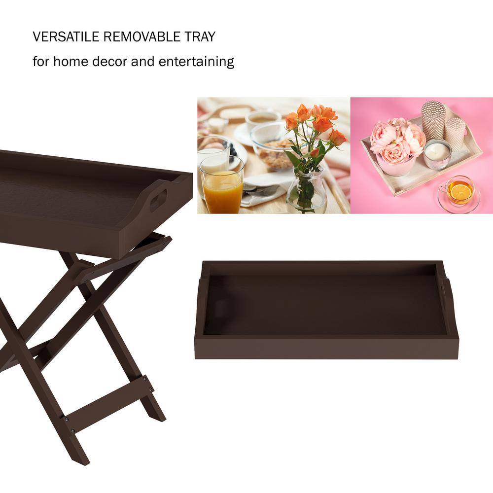 Brown MDF Wood Folding End Table with Removable Tray Top