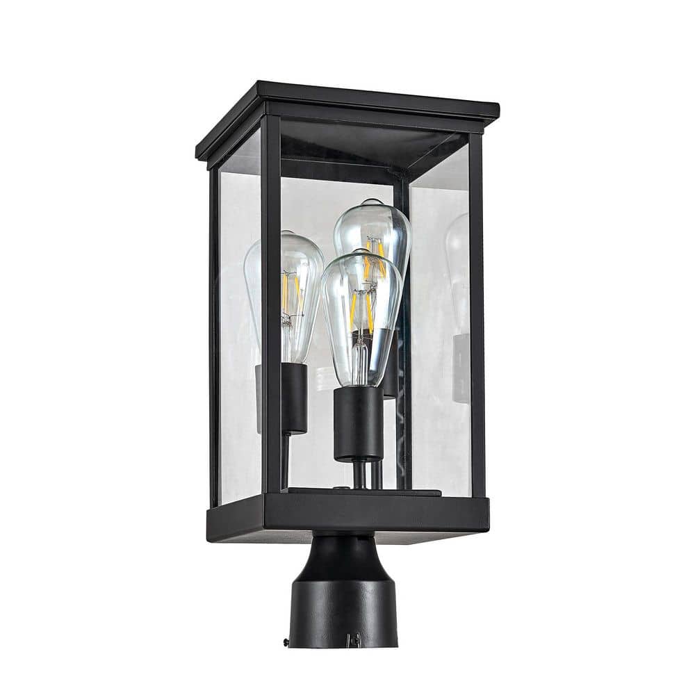 Mayfield Black Aluminum Outdoor Post Light with Clear Glass Panels