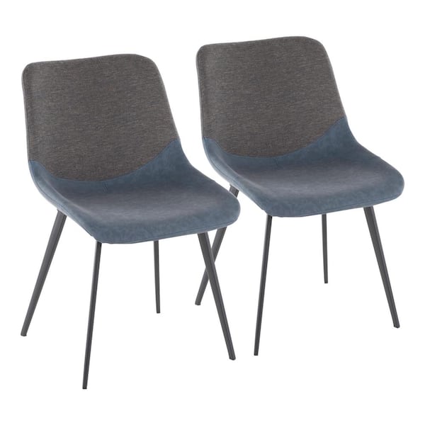 Lumisource Outlaw Industrial 2-Tone Chair in Blue Faux Leather and Grey Fabric (Set of 2)