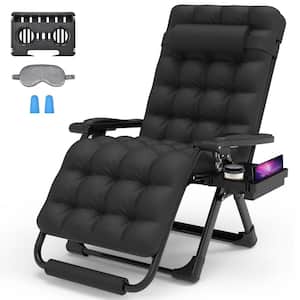 Koepp 29 in. W Metal Zero Gravity Outdoor Recliner Oversized Lounge Chair with Cup Holder and Black Cushions