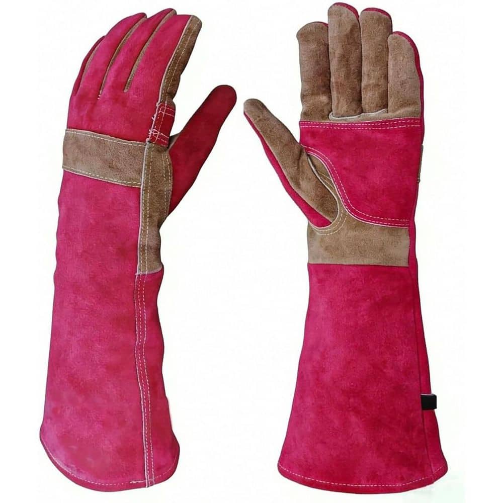 Misopily Long Cowhide Leather Gardening Gloves Heat Resistant