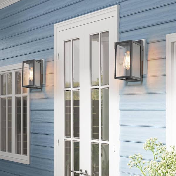 1-Light Black Non- Solar Outdoor Wall Lantern Sconce with Clear Glass Shade