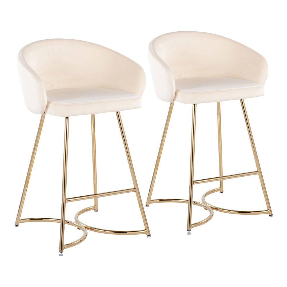 Lumisource Cece 35 in. Cream Velvet and Gold Steel Counter Height Bar Stool  (Set of 2) B26-CECE AUVCR2 - The Home Depot