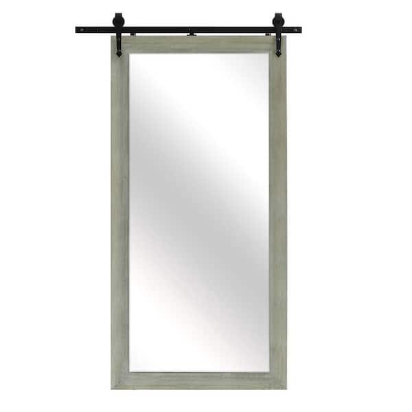 Dovelina 62 in. H x 31 in. W Farmhouse Barn Door Mirror Rectangle Wood Framed Gray Wall Mirror