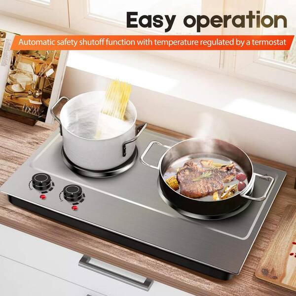 Numhew 1800 W 2-Burner 7.4 in. Silver Electric Portable Cast Iron