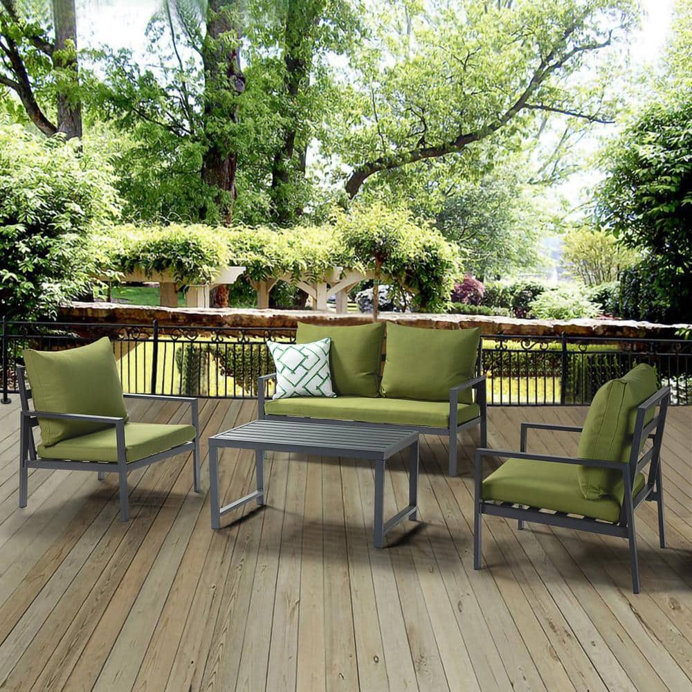 Aluminum Outdoor Patio Conversation Set 4-Piece Sofa Sets with Cushions in 