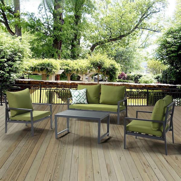 Unbranded Aluminum Outdoor Patio Conversation Set 4-Piece Sofa Sets with Cushions in Green