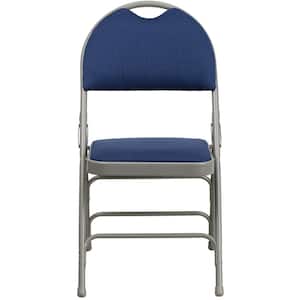 Navy Fabric/Gray Frame Metal Folding Chair (4-Pack)