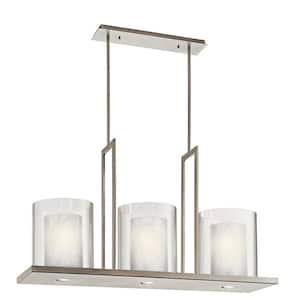 Triad 40 in. 6-Light Classic Pewter Contemporary Shaded Linear Chandelier for Dining Room