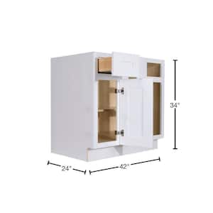 Lancaster White Plywood Shaker Stock Assembled Base Blind Corner Kitchen Cabinet 42 in. W x 34.5 in. H x 24 in. D