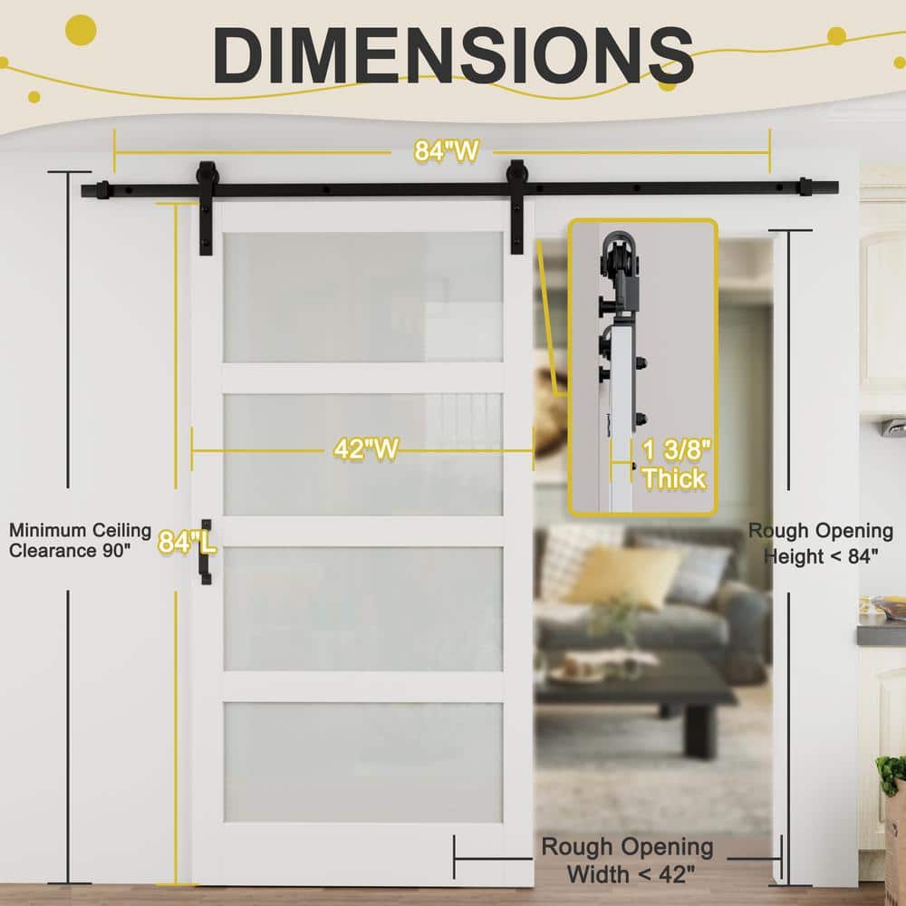 White 42" x 84" Frosted Glass Solid Core MDF Barn Door