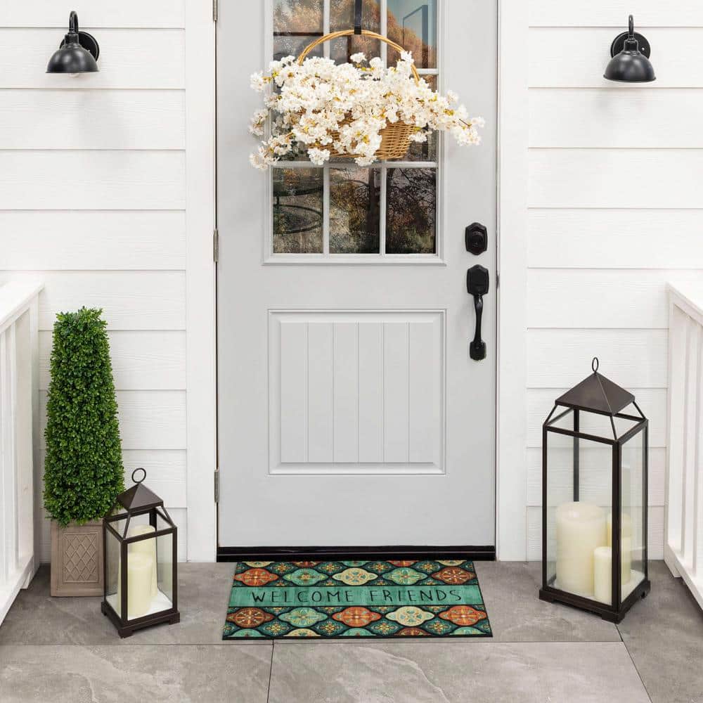 Multicolor Medallion Design Outdoor Rubber Door Mat