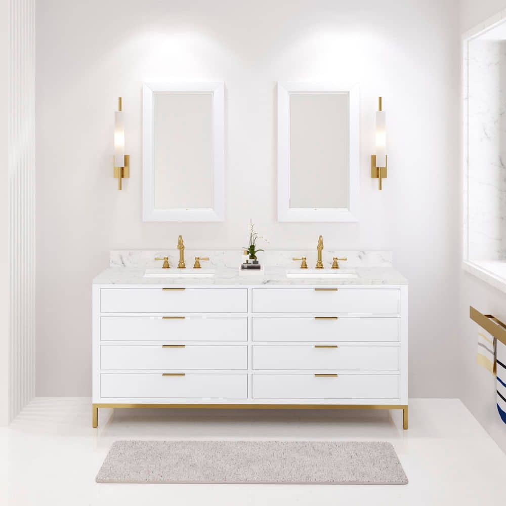 Bristol 72 in. W x 34 in. H x 21.5 in. D Double Sink Bath Vanity in White with Carrara White Marble Top and Hook Faucet price history on PriceWatchPro