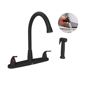 Double Handle Standard Kitchen Faucet with Side Sprayer in Matte Black