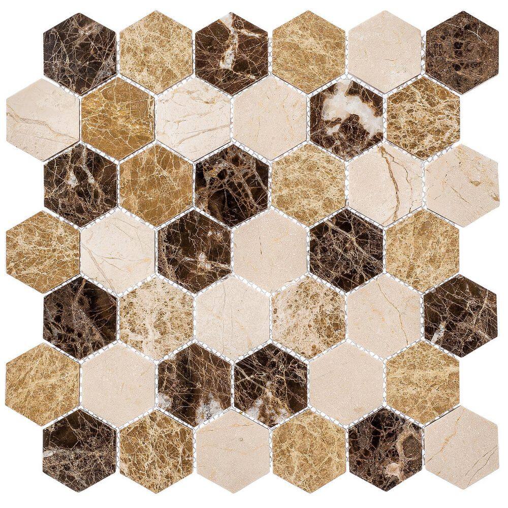 Montage Brown and Tan Matte Honeycomb Mosaic Tile