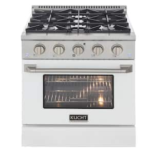 Pro-Style 30 in. 4.2 cu. ft. Natural Gas Range with Sealed Burners and Convection Oven in White Oven Door