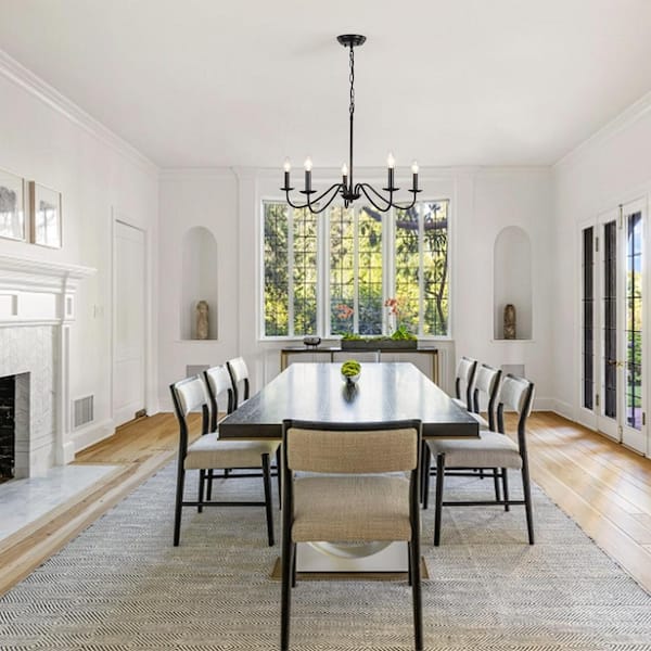 5-Light Black Modern Candlestick Hanging Linear Chandelier Lighting for Kitchen Island