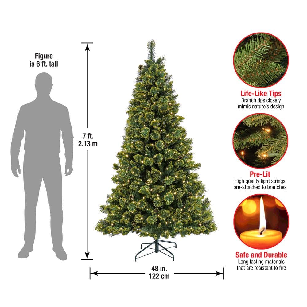 7' Green Pine Christmas Tree with Warm White LED Lights
