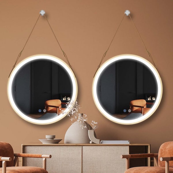 Getpro 28 in. W x 28 in. H Round Aluminum Framed Dimmable Wall Bathroom Vanity Mirror in Brushed Gold