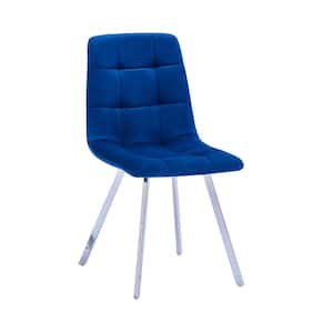 Huey Blue Velvet Fabric Side Chairs in Silver (Set of 4)