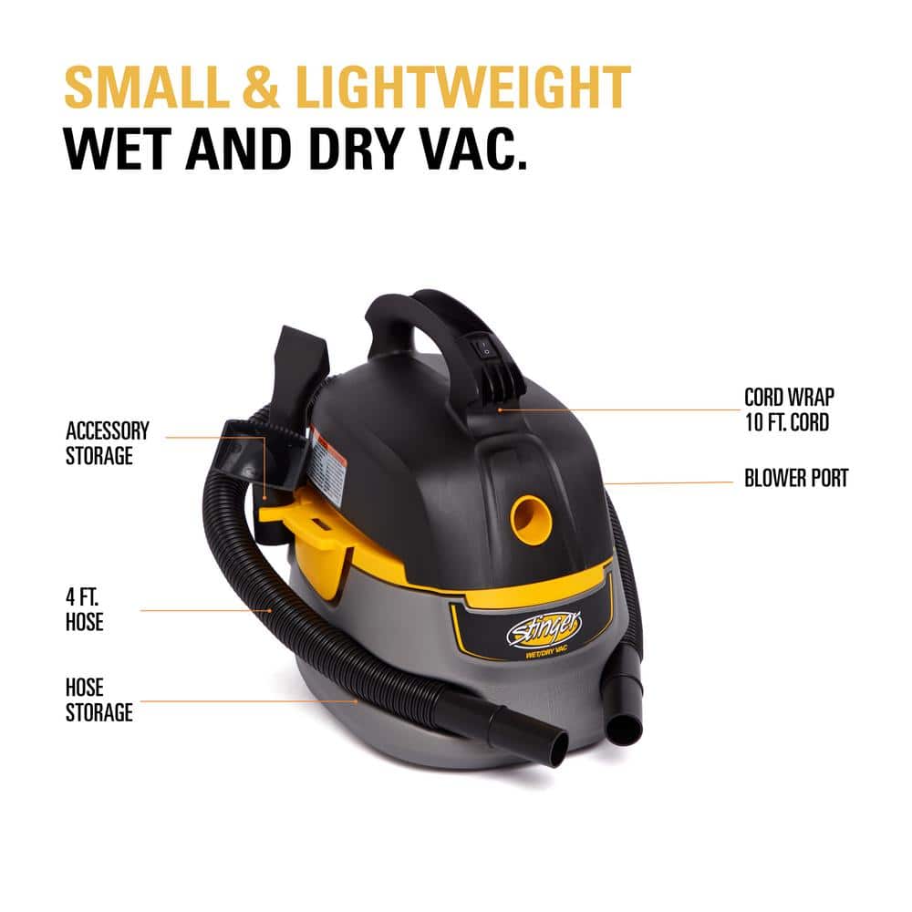 Compact Gray and Yellow 2.5 Gallon Wet/Dry Vacuum Cleaner