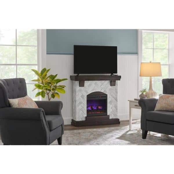 StyleWell 40 in. Herringbone Stone Freestanding Electric Fireplace in Gray H 39.00 in, W 40.00 in, D 11.00 in