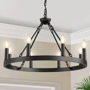 8-Light Black Wagon Wheel Chandelier, Farmhouse Large Candle Style Chandelier for Living Room, Dining Room, Foyer