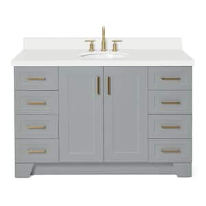 Taylor 55 in. W x 22 in. D x 36 in. H Freestanding Bath Vanity in Grey with Pure White Quartz Top