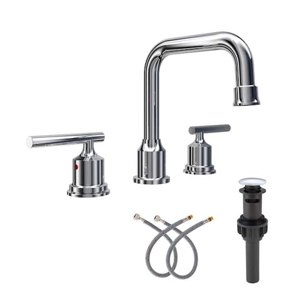 IVIGA 8 in. Widespread Double Handle High Arc Bathroom Faucet with Pop-up Drain and Supply Lines in Polished Chrome (1-Pack)