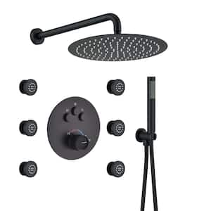 Pressure Balanced 3-Spray Patterns 12 in. Wall Mounted Rainfall Dual Shower Heads with 6 Body Spray in Matte Black