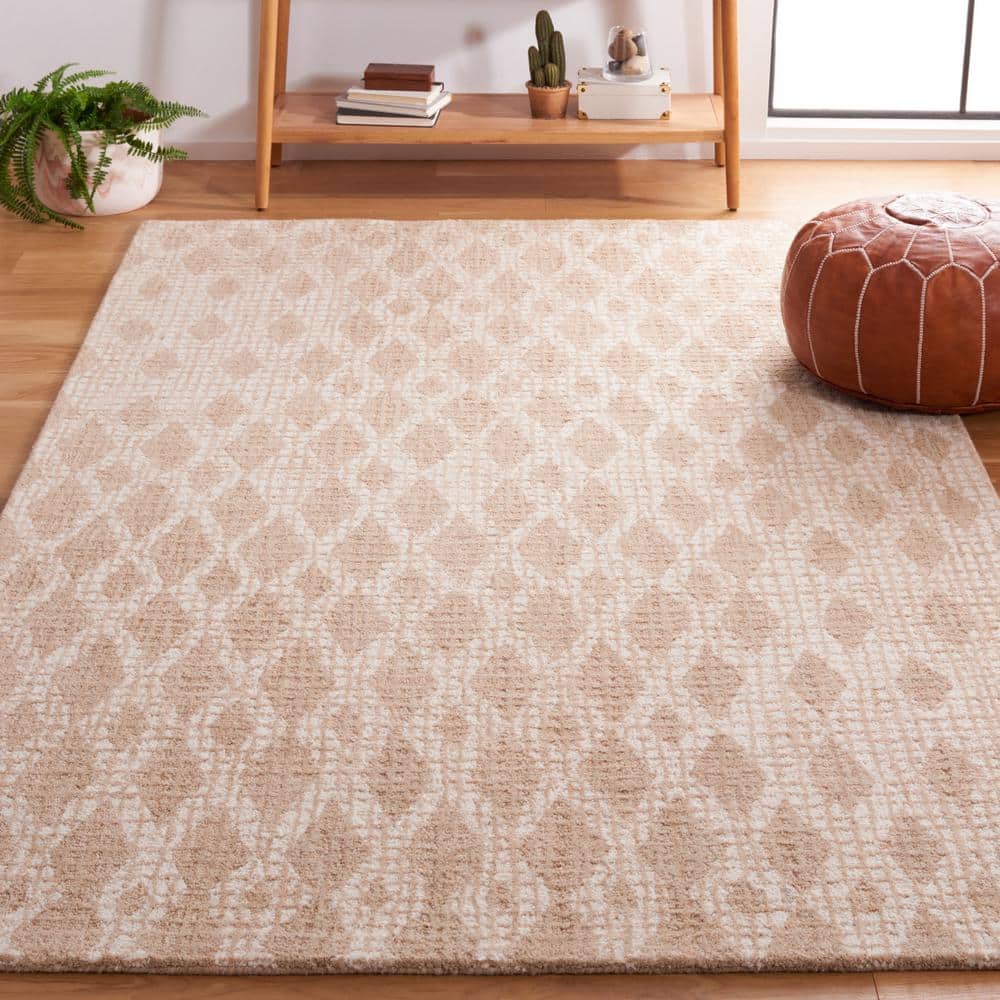 Ivory and Beige Tufted Wool Square Area Rug, 6' x 6'