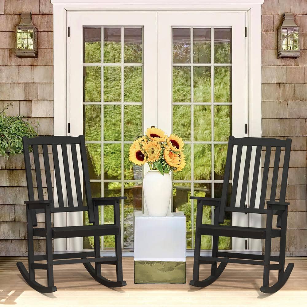 LUE BONA Orson Black Acacia Wood Classic Adirondack Weather-Resistant ...