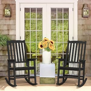 Orson Black Acacia Wood Classic Adirondack Weather-Resistant Outdoor Porch Rocker Outdoor Rocking Chair (Set of 2)