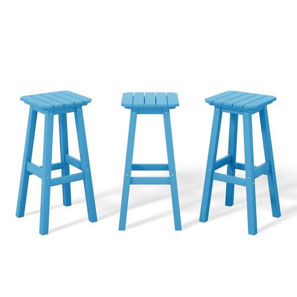 WESTIN OUTDOOR Laguna 29 in. HDPE Plastic All Weather Backless Square Seat Bar Height Outdoor Bar Stool in Pacific Blue, (Set of 3)