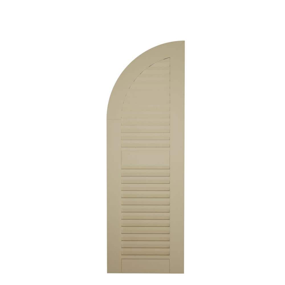 Primed Tan Sandblasted Faux Wood Arch Top Shutters, 12" x 76"