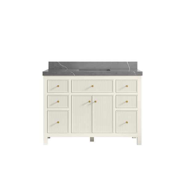 Willow Collections Sonoma 48 in. Single Sink Freestanding Alabaster Bath Vanity with Piatra Gray Quartz Top Unassembled