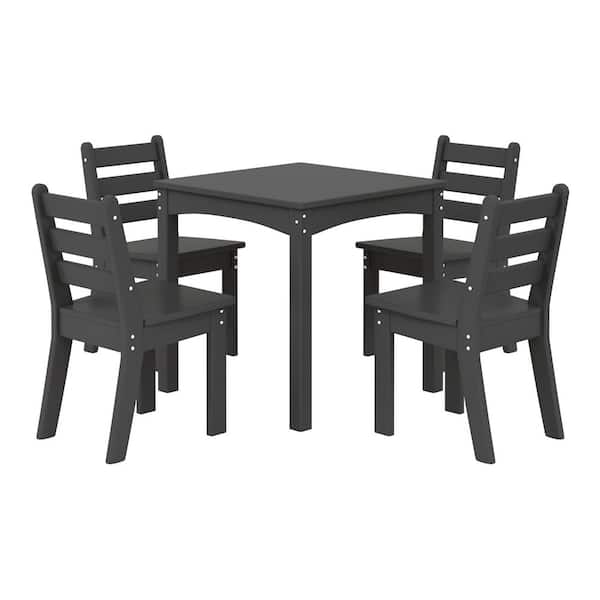WESTIN OUTDOOR Garden Party Children's 5-Piece Square Outdoor Patio All Weather HDPE Plastic Top Gray Dining Table Set