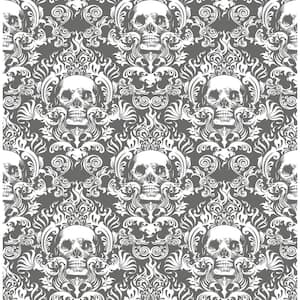 Skulls Grey Fieri Novelty Vinyl Peel and Stick Wallpaper Roll