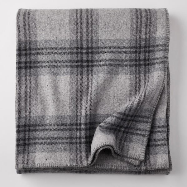 The Company Store Ledge Plaid Merino Fog Wool Twin Woven Blanket