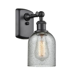 Caledonia 1-Light Matte Black Wall Sconce with Charcoal Glass Shade