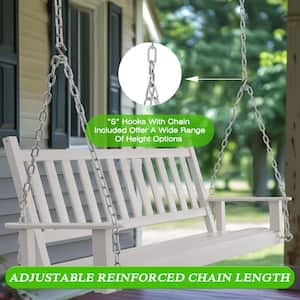 5 ft. Wood Patio Porch Swing Outdoor With Chains and Curved Bench, White